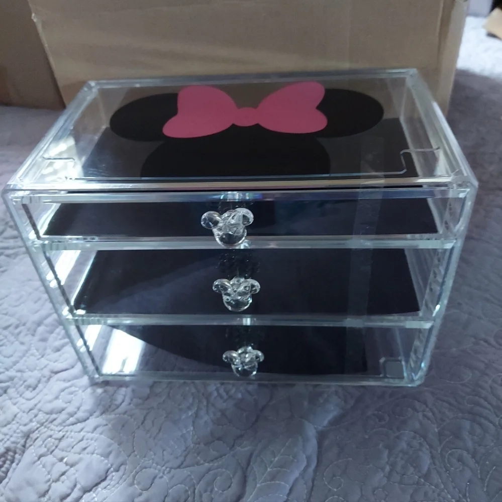 MINNIE MOUSE Acrylic Makeup & Jewelry Organizer 3 Compartments BNWT RETIRED